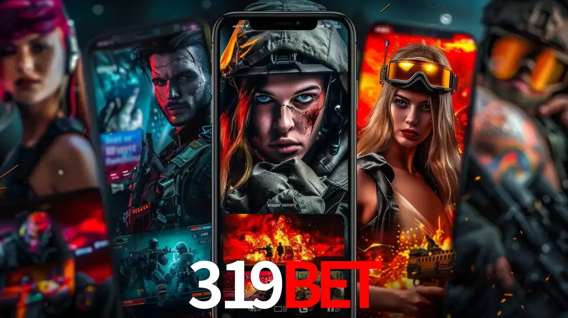 Montagem de telas de celular mostrando diversos personagens, masculinos e femininos, de um jogo de tiro, ilustrando a diversidade de equipes de e-sports para apostar no 319bet.