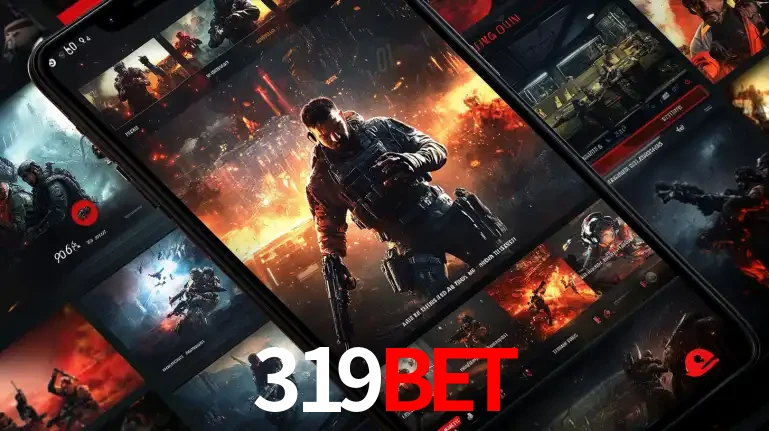 Tela de um celular exibindo uma galeria de jogos de tiro com temática militar, mostrando a variedade de e-sports disponíveis para apostas na plataforma de entretenimento 319bet.