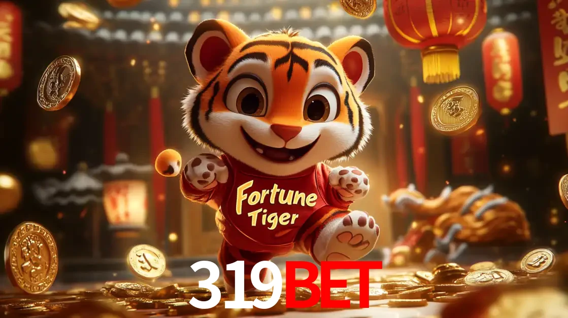 O alegre personagem do Fortune Tiger correndo sobre um caminho de moedas de ouro, simbolizando os grandes prêmios e a diversão do popular jogo de slot do 319bet.